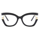 Rainbow Color Dazzling Flat Mirror Pearl Decorated Cat Eye Glasses Frame Eyeglasses
