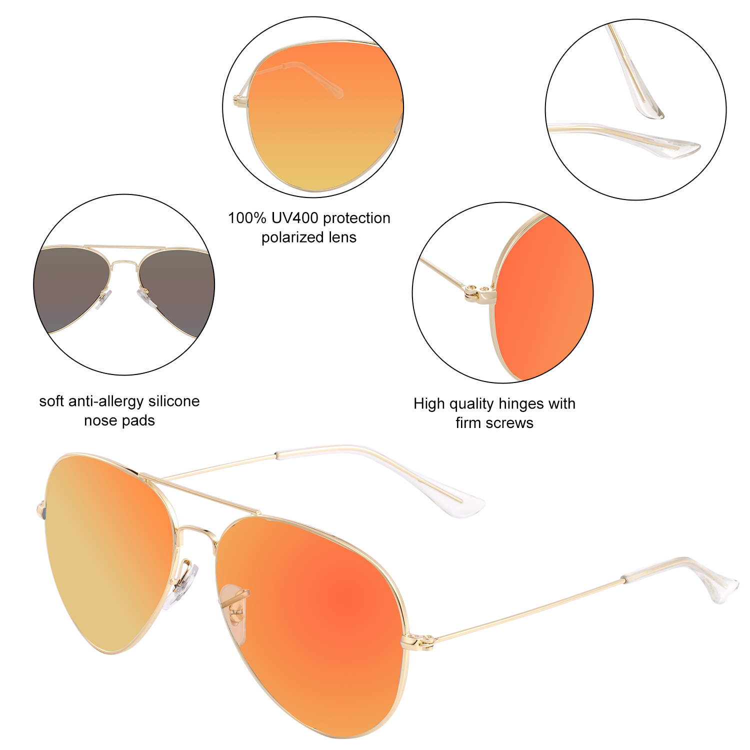 Polarized Aviator Sunglasses for Women Men UV Protection Metal Mirror Frame