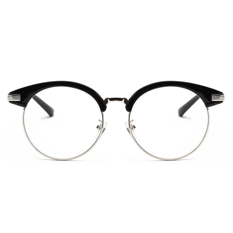 Revamp Your Look with the New Cool Trendy Retro Round Eyebrow Semi-metal Flat Frames Glasses image