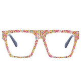 Trendy Street Photography Rainbow Color Square Frame Mirrored Eyeglasses
