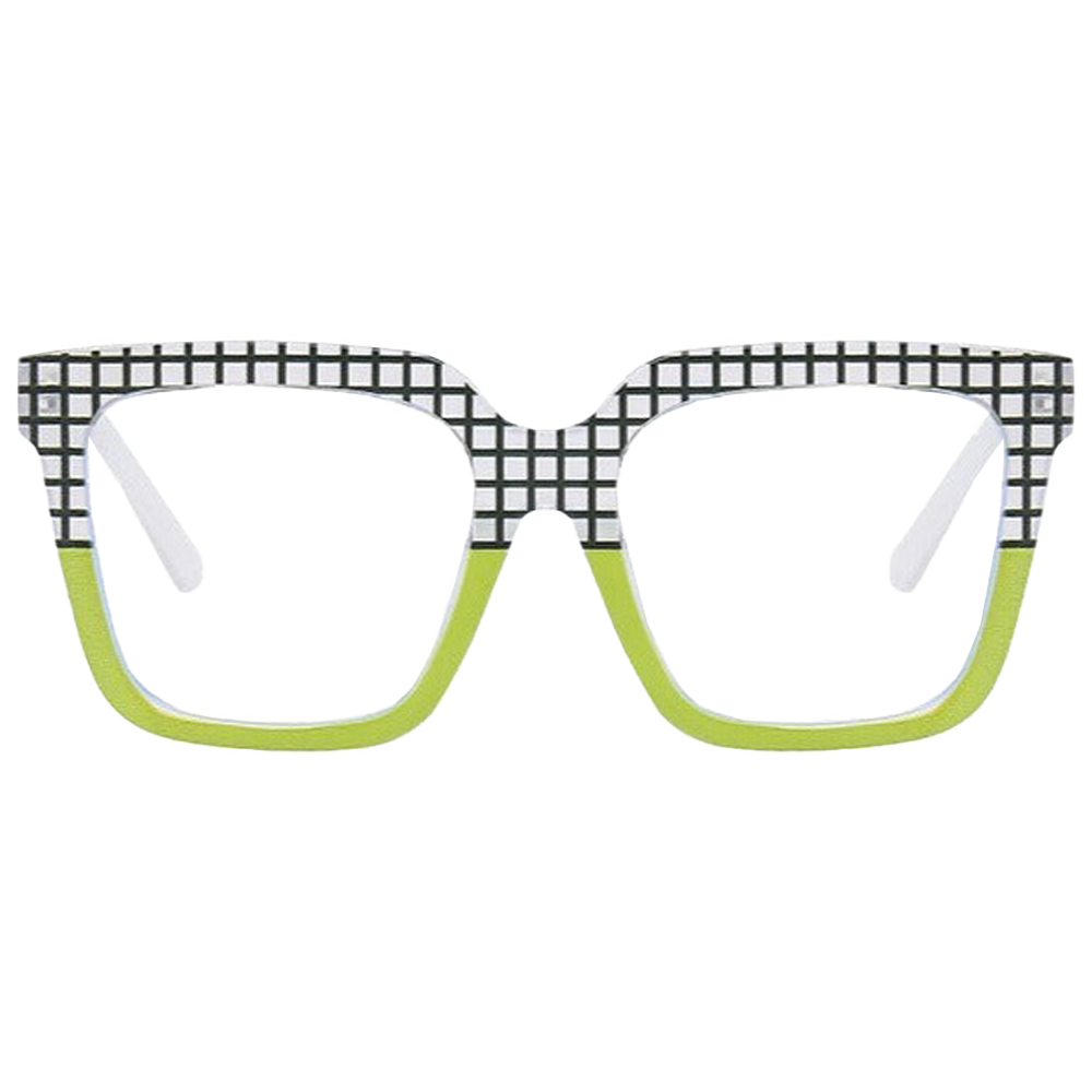 Zoey Trendy Plaid Color Full Rim Large Slimming Anti-Blue Light Eyeglasses with UV400 Protection