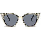 Stylish Diamond-encrusted Small-frame Metal Cat-eye Sunglasses High-end Personalized Handmade Diamonds Glasses