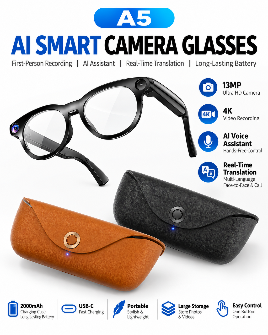 WINTOO A5 AI smart camera glasses with charging case - image 7