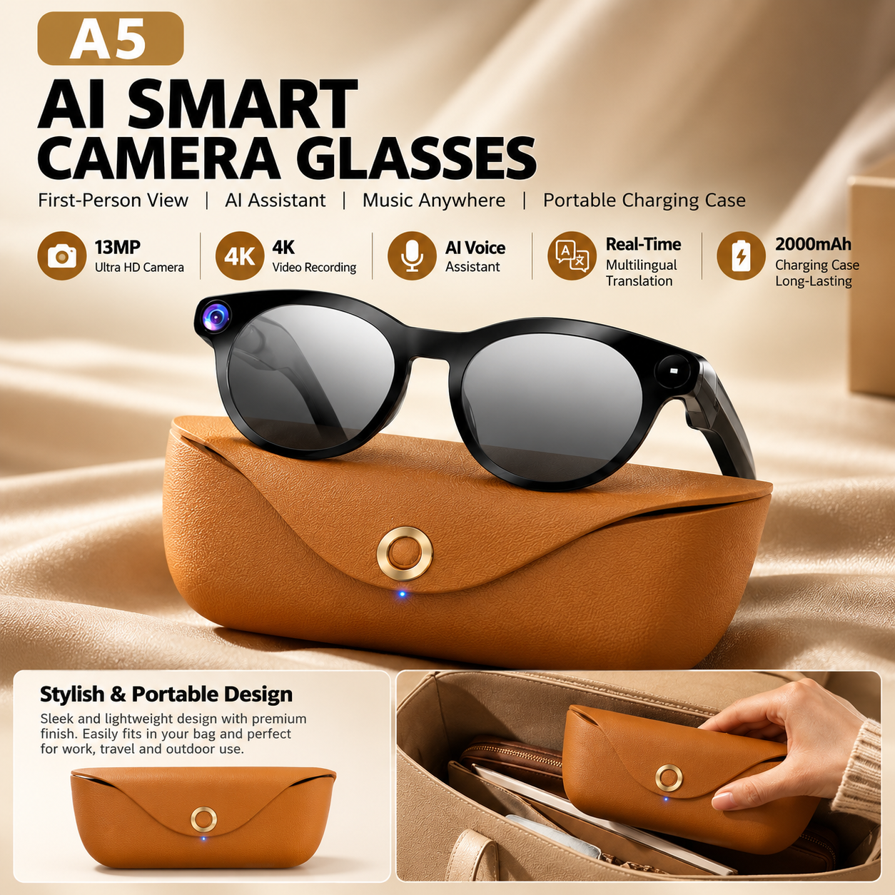 WINTOO A5 AI smart camera glasses with charging case - image 2